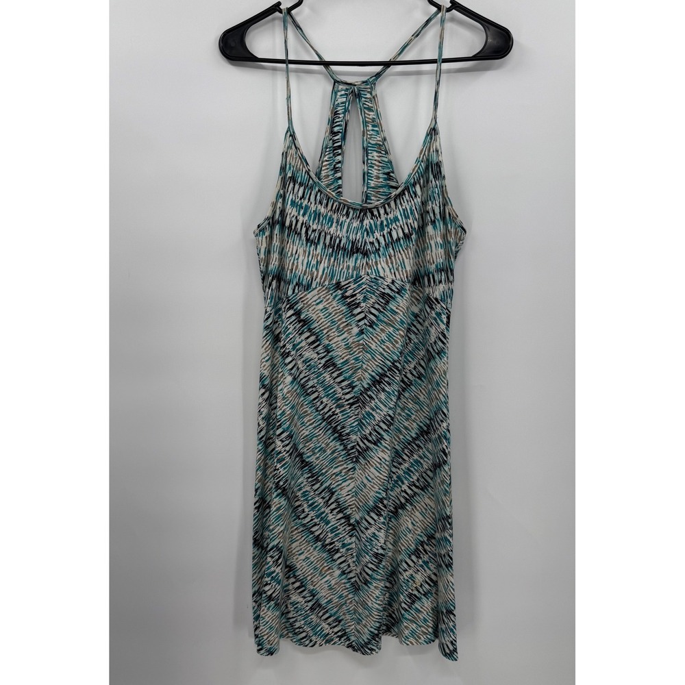 Patagonia M Kamala Strappy T-Back Dress Womens Teal Ikat Geometric Print